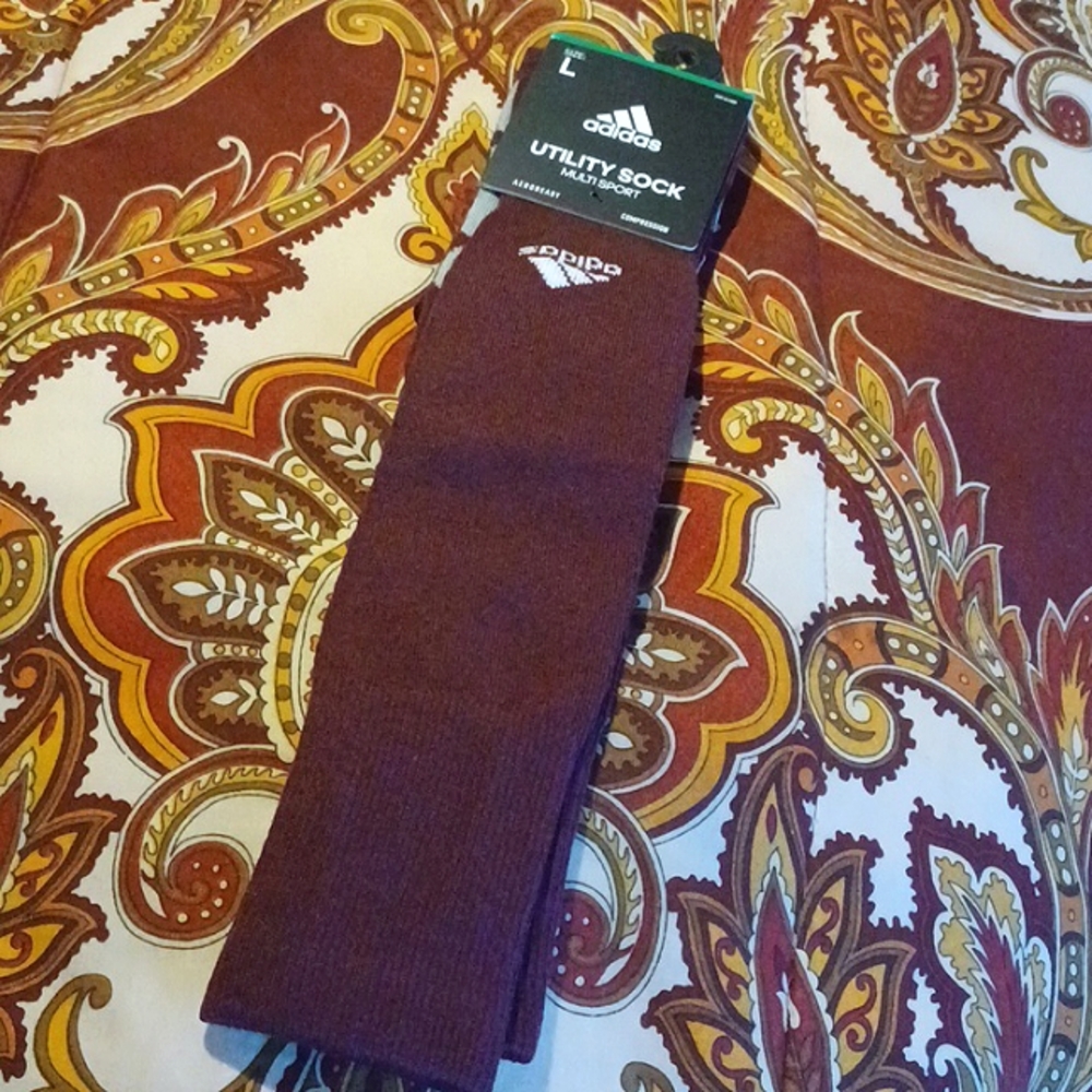 Men's Adidas Maroon/Wht./Light Onix Utility Compression Socks Sz. L (Unisex)